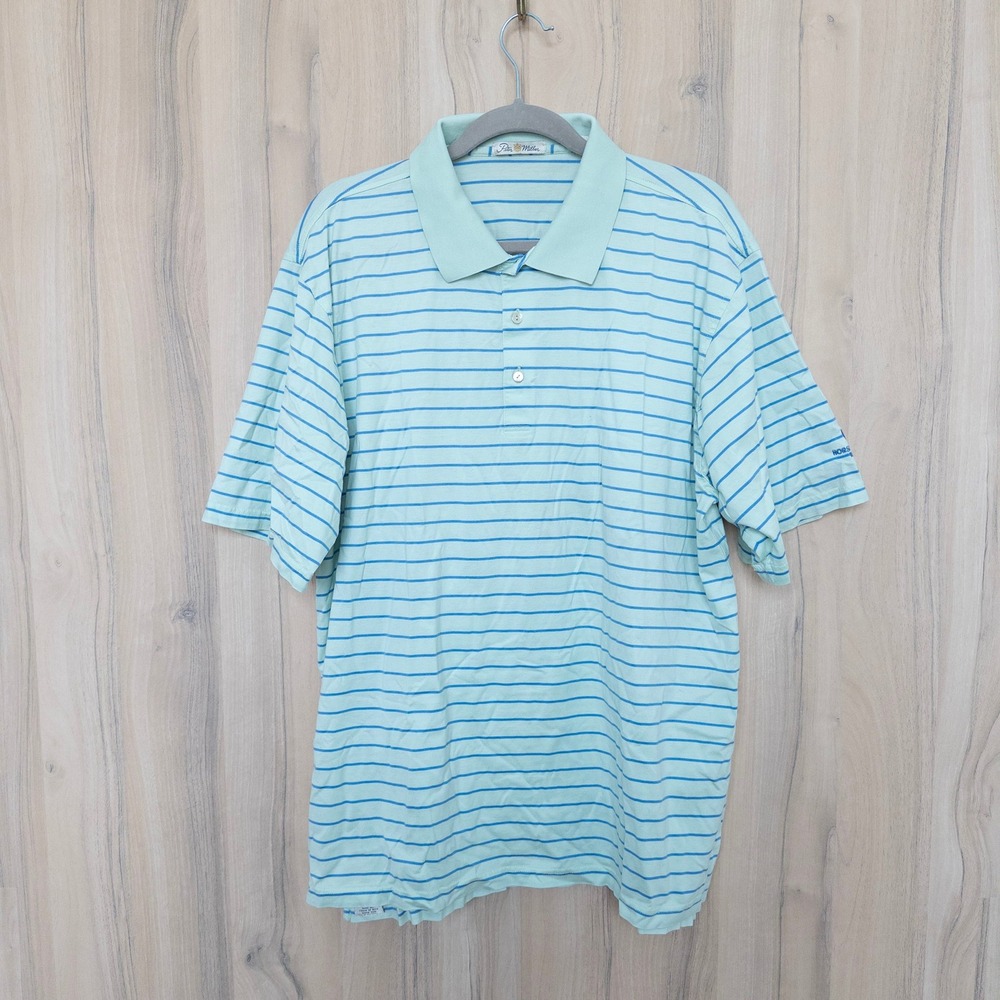 Peter Millar Mens Polo Short Sleeve Shirt XL Mint Green Striped Golf Preppy